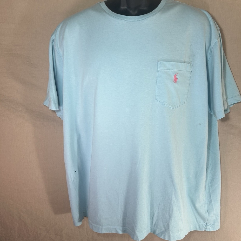 Polo Ralph Lauren Mens XL Light Blue Pocket T Shirt Pink Pony Logo Tee